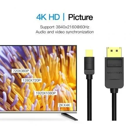 Vention Cable conversor Mini DisplayPort macho a DisplayPort macho 2m Negro